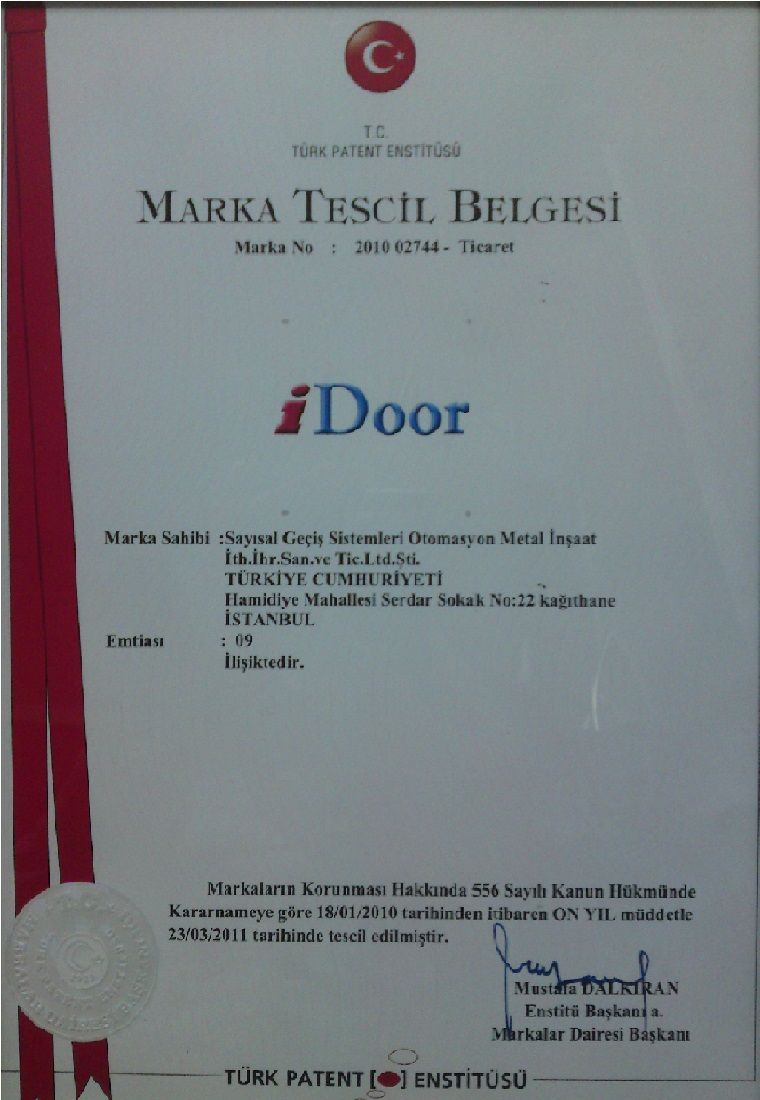 Idoor Marka Tescil Belgesi